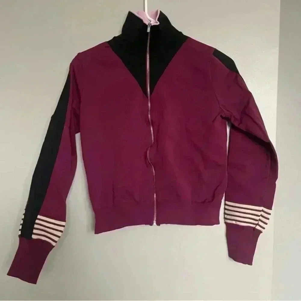 SSHEENA Striped Track Jacket in Maroon and Black Medium
